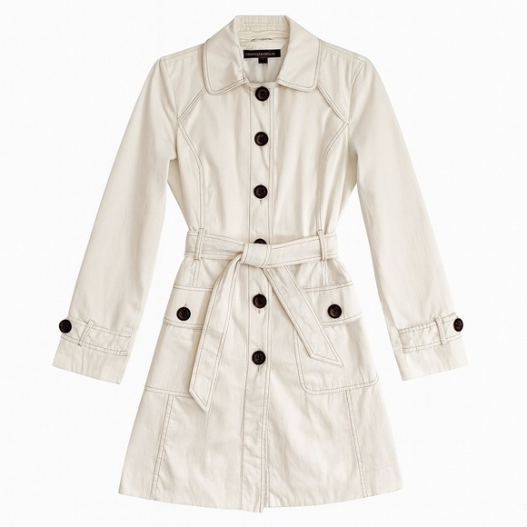 Bebe Vintage White Belted Trench Coat Button Front Cotton Blend Classic Chic XS - Picture 1 of 6